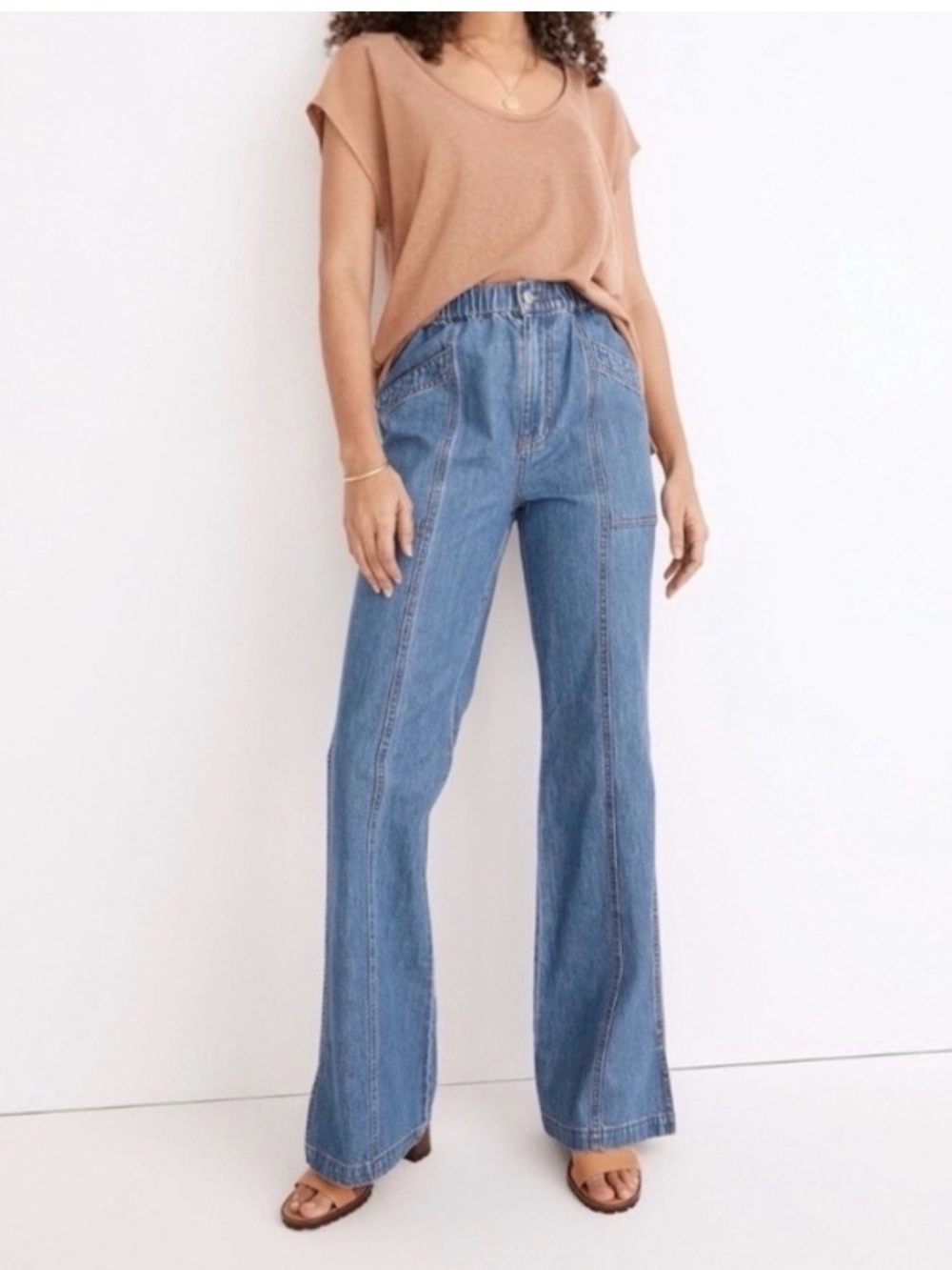 Madewell High-Rise Wide-Leg Pull On Patch Pocket Jeans Size Large